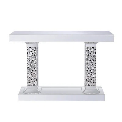 Mirrored & Faux Gems Console Table In Silver, 47"X14"X31", Luxury Entryway Living Area Piece, Top With Crystal Details, Construction Stunning Decor, 3 | Wayfair North America