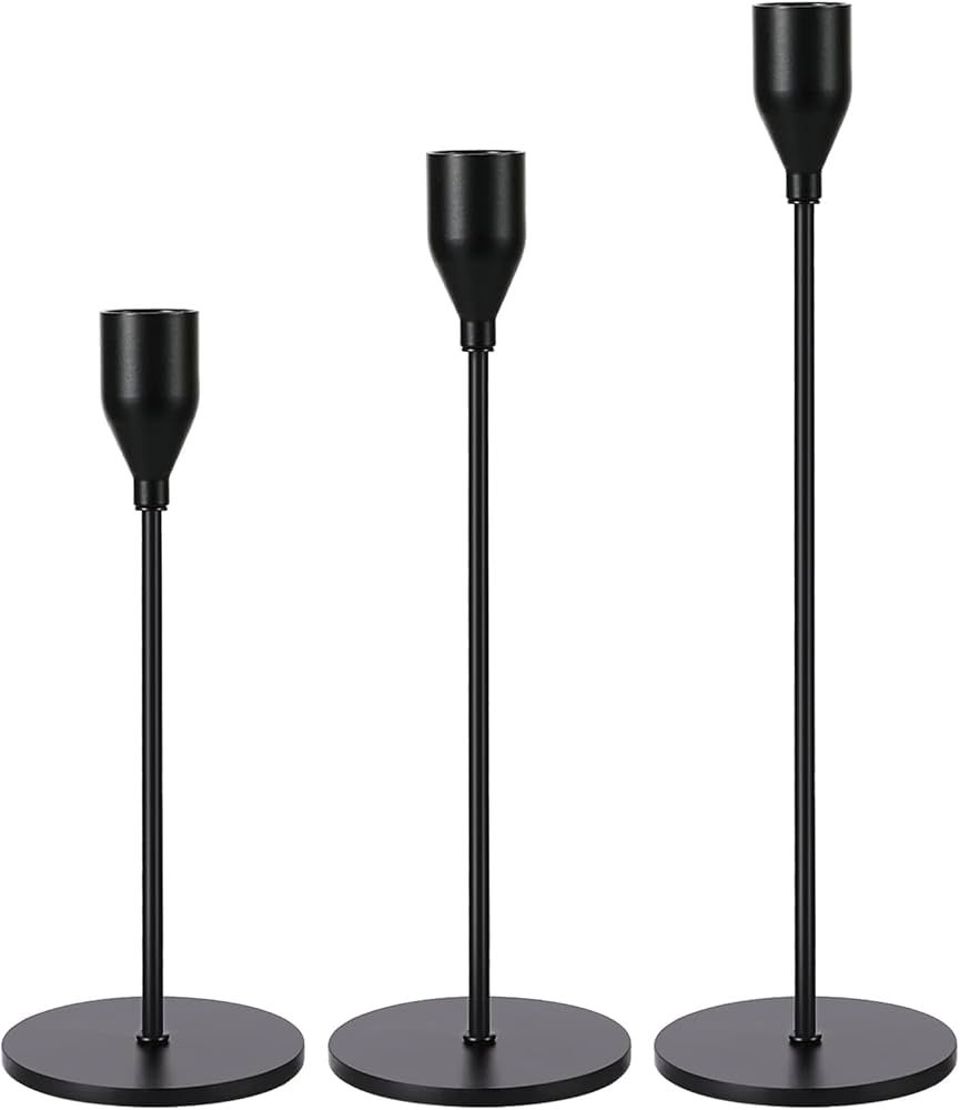 Taper Candle Holders Set of 3 Matte Black Candle Holders for Candlesticks, Perfect Black Candlest... | Amazon (US)