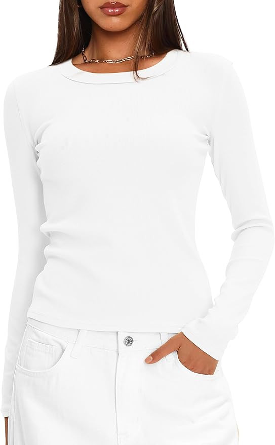 Darong Long Sleeve Shirts for Women Fall Fashion Crew Neck Basics Crop Tops Slim Fitted Y2K Tops ... | Amazon (US)