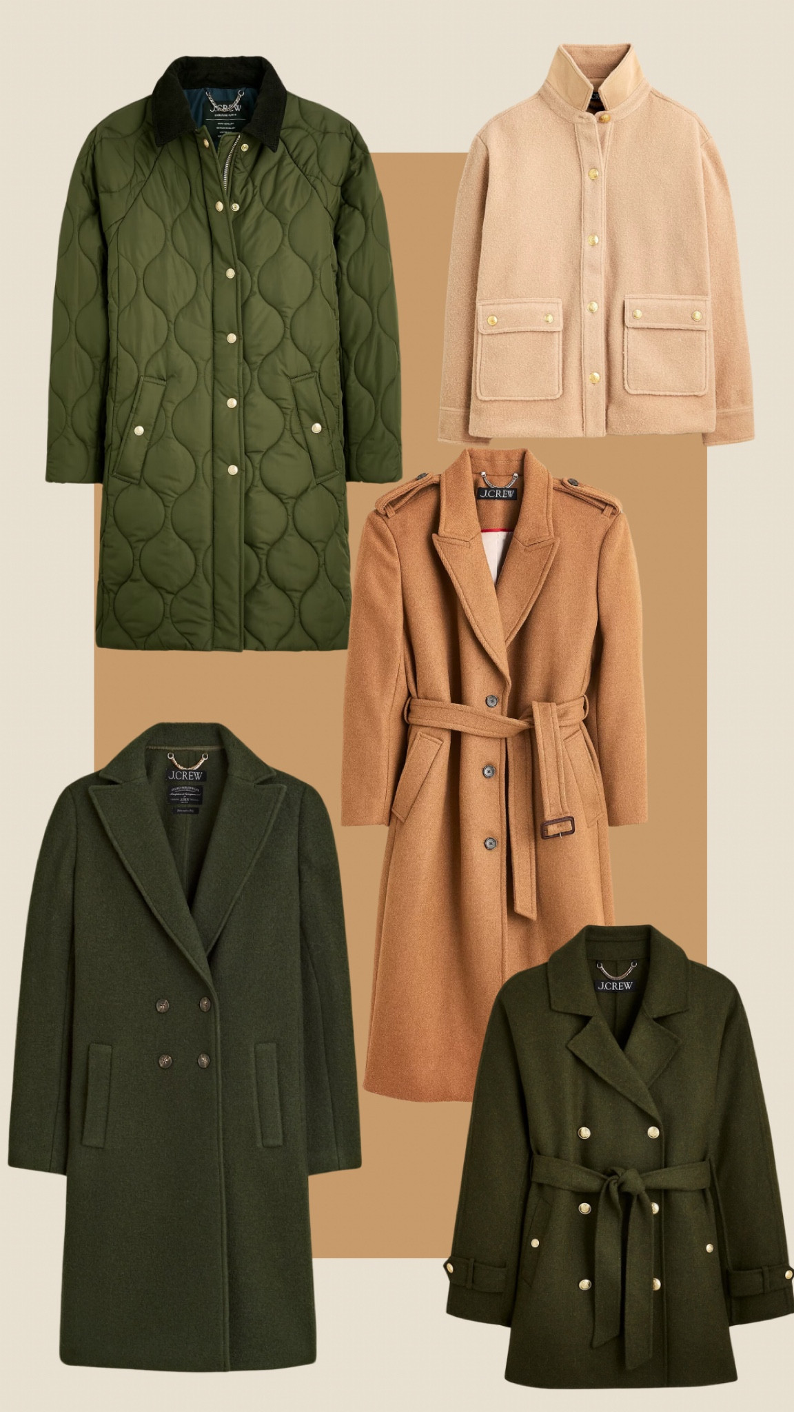 JCrew coats and outerwear for autumns, house of colour autumn, true autumn, dark autumn, soft autumn, warm autumn, trench, work, tailor coat, workwear, classic, professional, short trench, tie waist, gold buttons, sweater jacket, quilted, bouncle jacket 

#LTKSeasonal #LTKSaleAlert