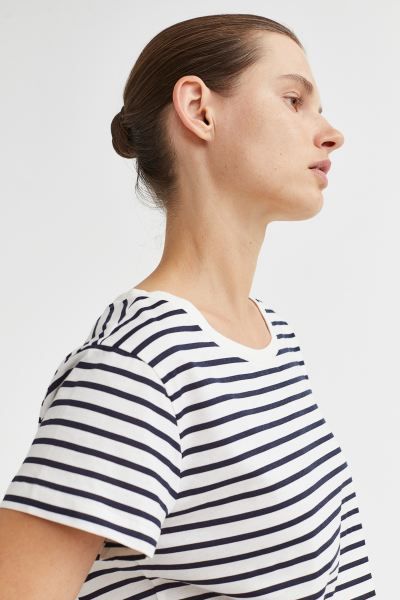 Cotton T-shirt - Natural white/blue striped - Ladies | H&M US | H&M (US + CA)