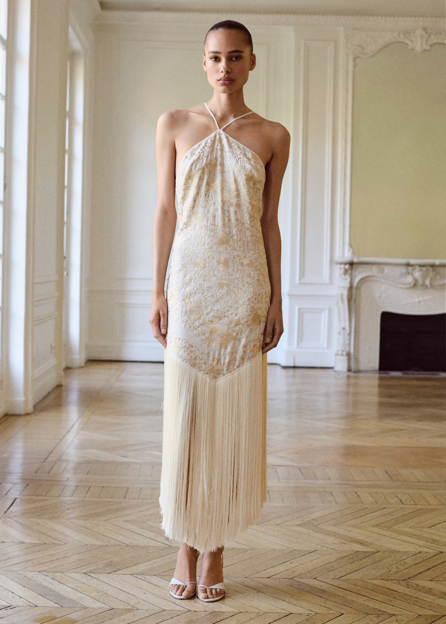 Floral-embroidered dress with fringe detail | Mango (US/MX/AU)