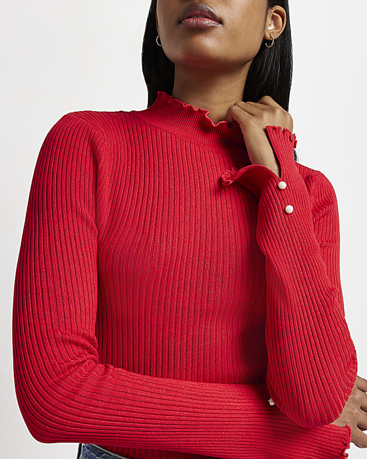 Red knitted frill top | River Island (UK & IE)