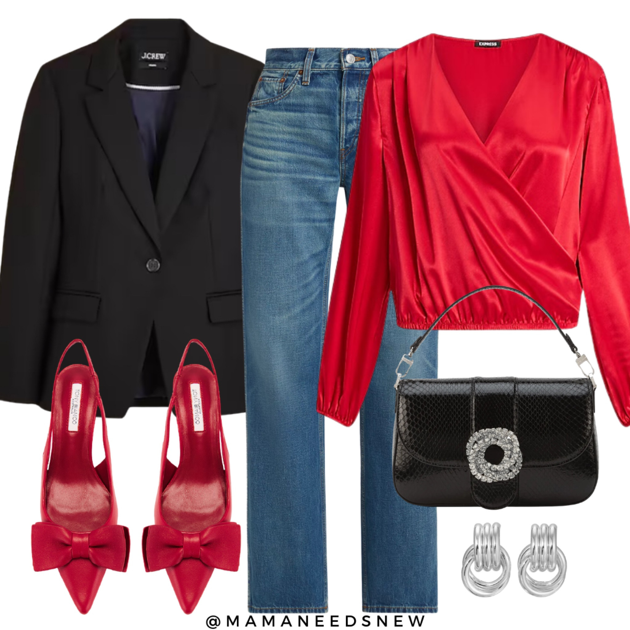 A festive outfit with a blazer, satin top, jeans, heels & shoulder bag ❤️

#LTKSaleAlert #LTKShoeCrush #LTKHoliday