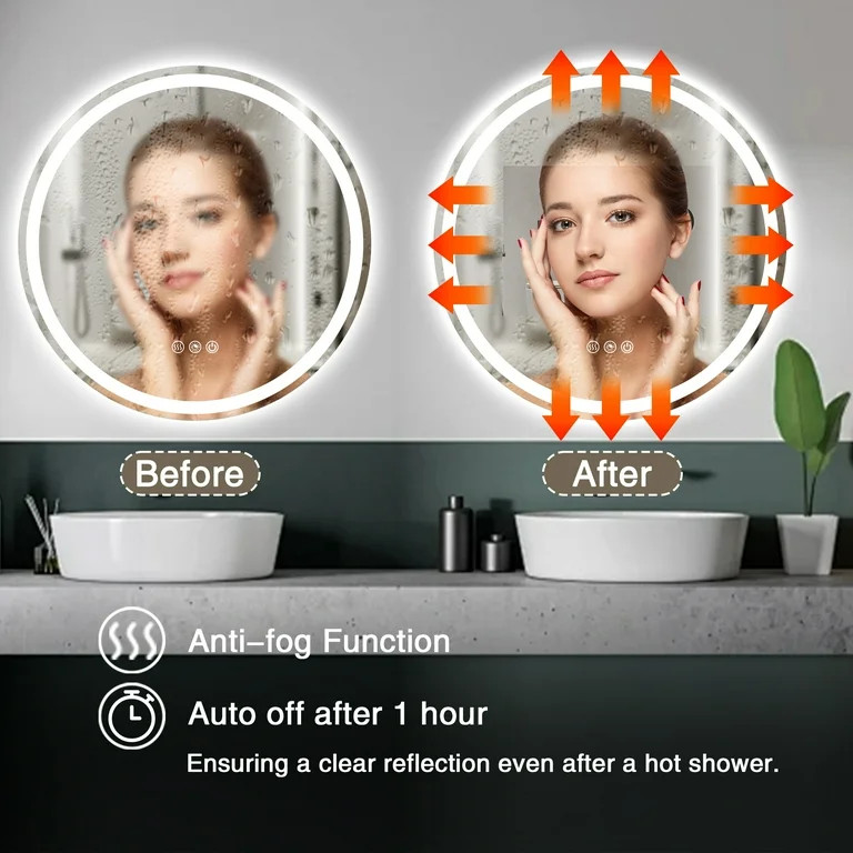 Round LED Bathroom Mirror 28 Inch Wall Mounted Mirror with Lights Anti-Fog LED Round Bathroom Van... | Walmart (US)