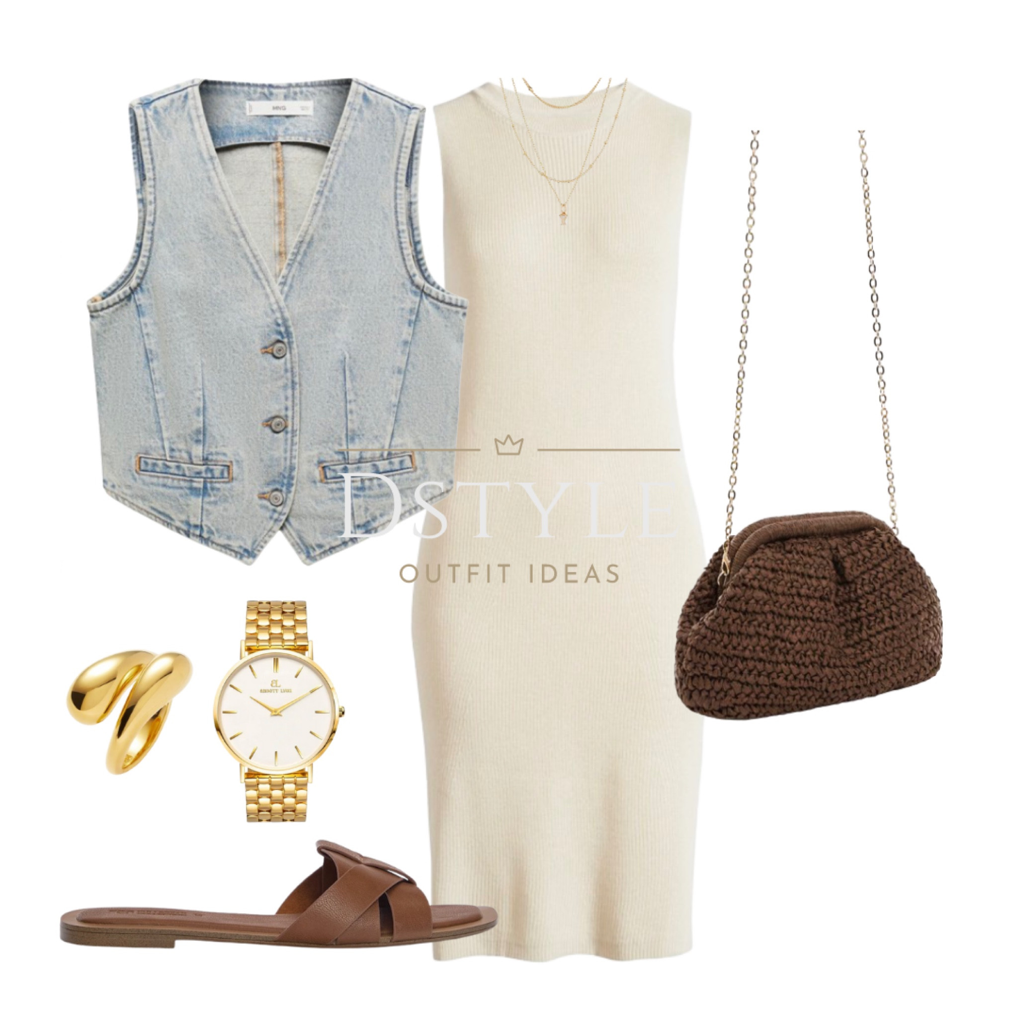 Sleeveless Sweater dress, denim cropped vest, denim waistcoat, brown slides, brown slide sandals, flat sandals, brown rattan clutch bag, vacay look, summer outfit, neutral look

Neutral look, ootd, summer outfit

#LTKFindsUnder50 #LTKSummerSales #LTKxNSale
