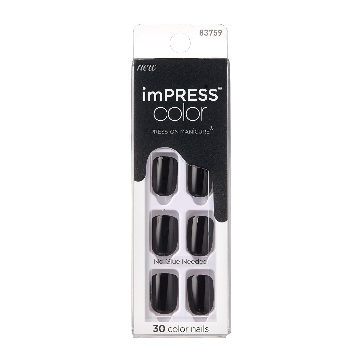 KISS imPRESS Color Press-On Manicure, Gel Nail Kit, PureFit Technology, Short Length, “All Blac... | Amazon (US)