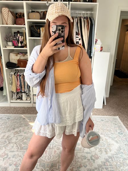 Quick summer outfit I threw on today! This ribbed tank top and free people Bralette have been by go to combo!

Summer outfits, tank top, white ruffle shorts, striped button down shirt, Bralette, summer outfit idea

#summeroutfit #summerstyle #buttondownshirt #stripedbuttondown #ribbedtanktop #tanktop #ruffleshorts #skort #shorts #freepeoplebralette #bralette #linenshirt #summeroutfits #summeroutfitidea

#LTKU #LTKSeasonal #LTKunder50 #LTKunder100 #LTKFind #LTKstyletip #LTKsalealert