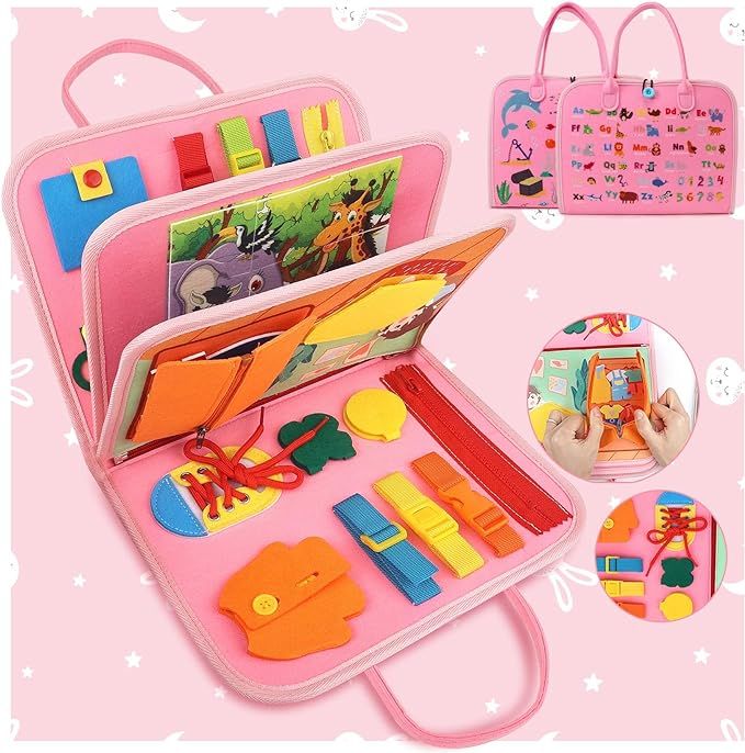 Toddler Girl Toys Busy Board Pink - Birthday Gifts 2 Year Old Girls 1-3 Autism Kids Sensory Airpl... | Amazon (US)