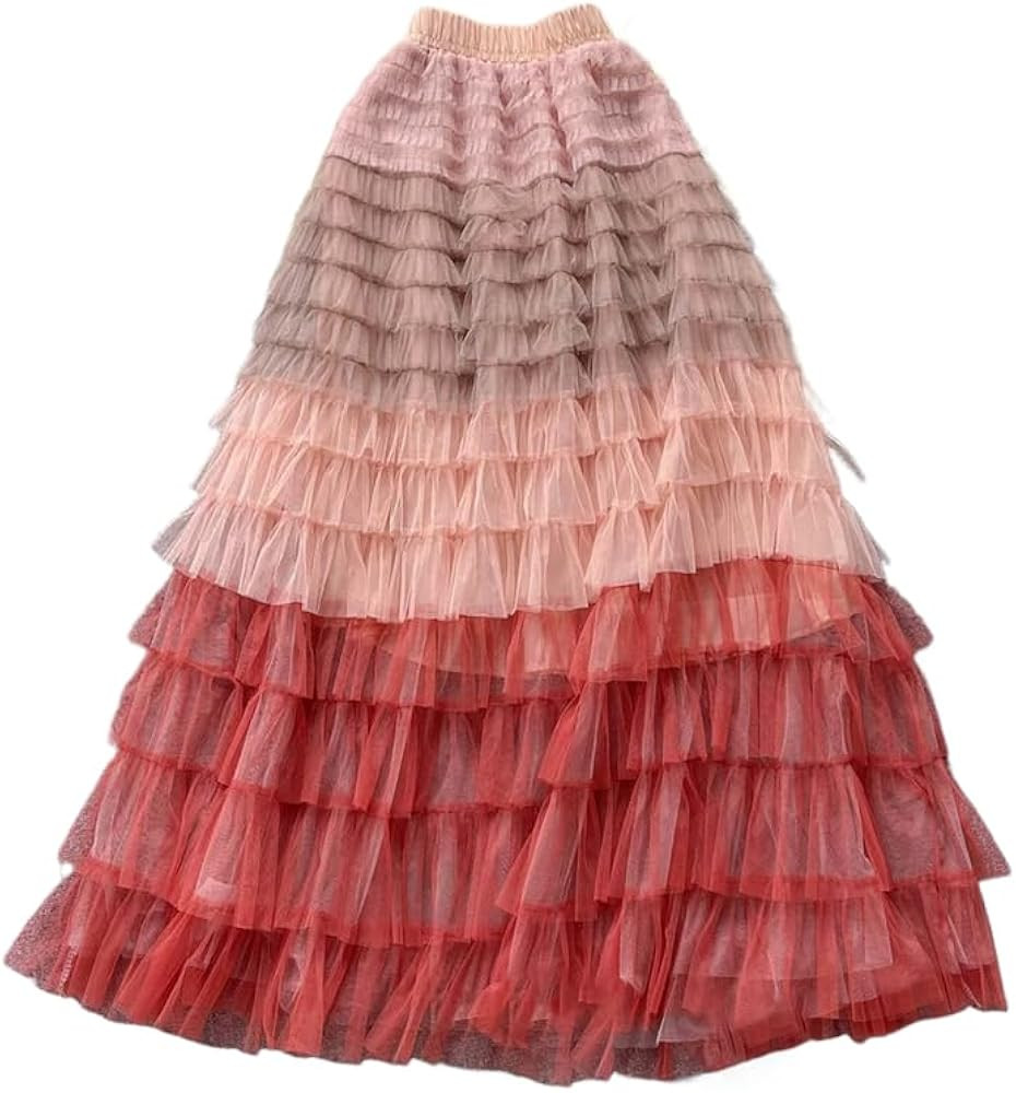 Stripe Tulle Skirts Women Summer Autumn Long Skirt Elegant Elastic Waist | Amazon (US)