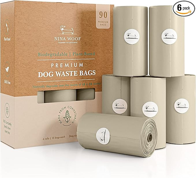 NINA WOOF Dog Poop Bags - 90 Compostable & Biodegradable Dog Waste Bags for Puppy Walks, Travel, ... | Amazon (US)