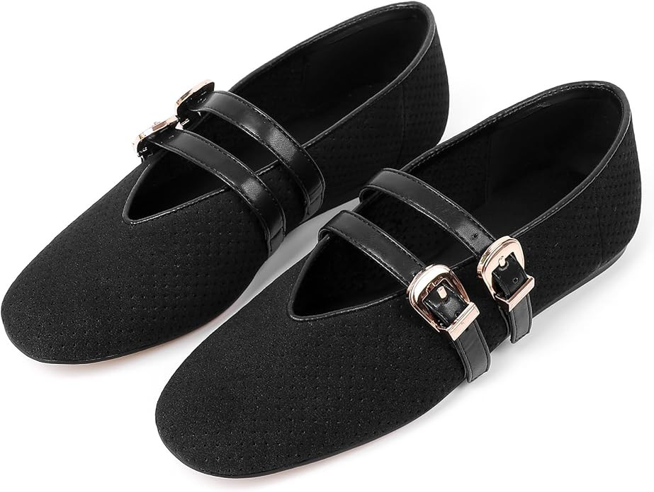 Ballet Flats Shoes for Women Slip On Mary Jane Mesh Flats Adjustable Strap Rounded Toe Dressy Bal... | Amazon (US)
