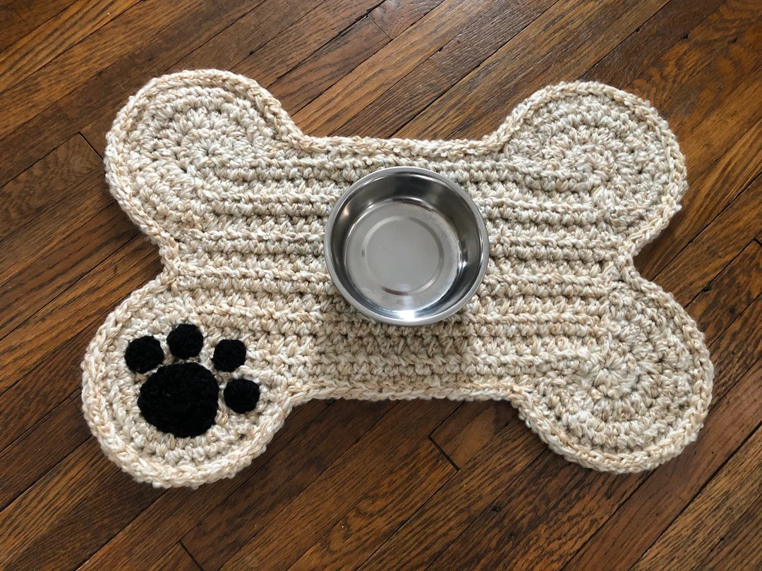 Ivory Beige Dog Mat With Paw Print, Personalized Dog Bone Food Water Bowl Pet Placemat, Ivory Bei... | Etsy (US)