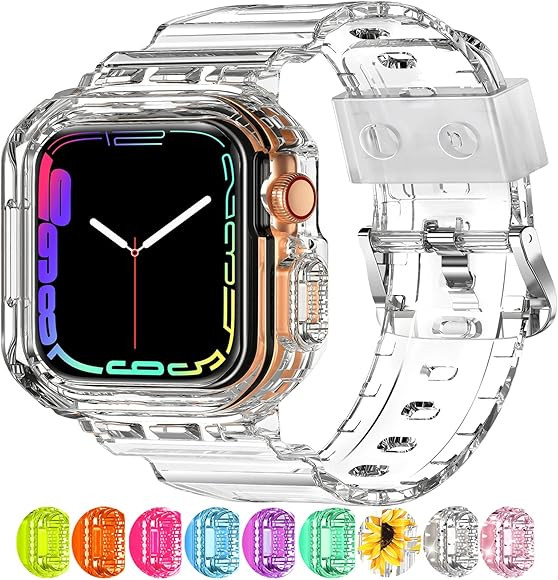 XYF Compatible for Crystal Clear Apple Watch Bands, 45mm 44mm 42mm 41mm 40mm 38mm Bumper Case for... | Amazon (US)