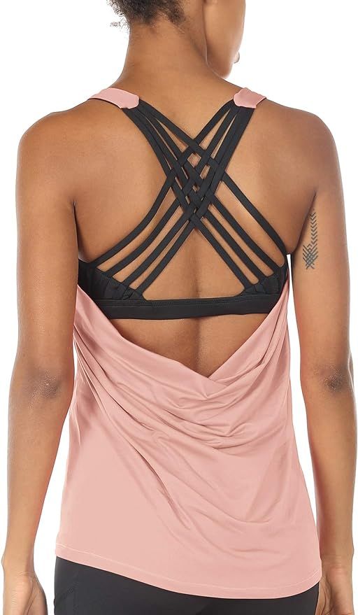 icyzone Yoga Tops Workouts Clothes Activewear Built in Bra Tank Tops for Women | Amazon (US)