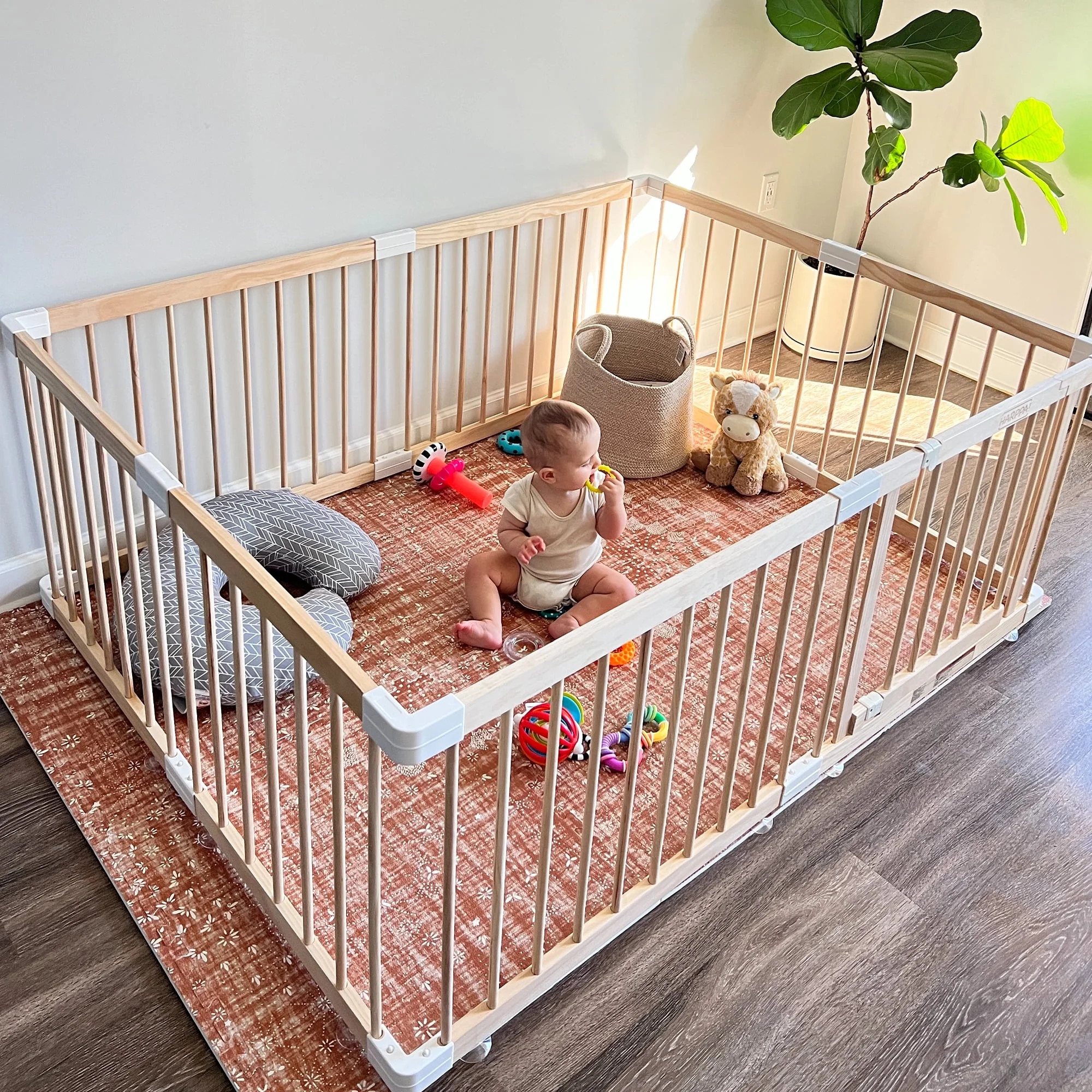 HARPPA Wooden Baby Gate Playpen, Large Play Yard Fence for Toddlers, Adjustable Shape, 56" x 56" ... | Walmart (US)