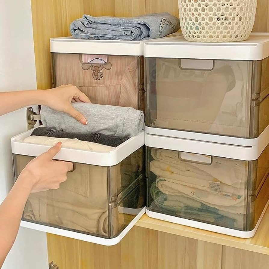 PENGKE 3 Pack Closet Storage Bins,18Qt Stackable Clothes Organizer with Lids,Foldable Plastic Sto... | Amazon (US)