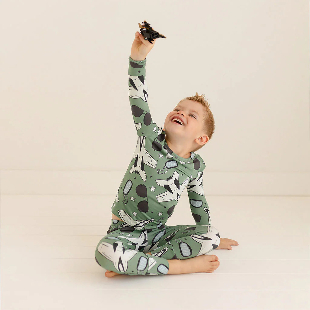 Jet Green Long Sleeve Toddler Pajamas | Airman | Posh Peanut