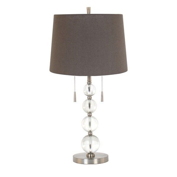 Acrylic Glass/Iron 28-inch Stacked Ball Table Lamp With Twins Pull Chain and Grey Linen Hardback Shade | Bed Bath & Beyond