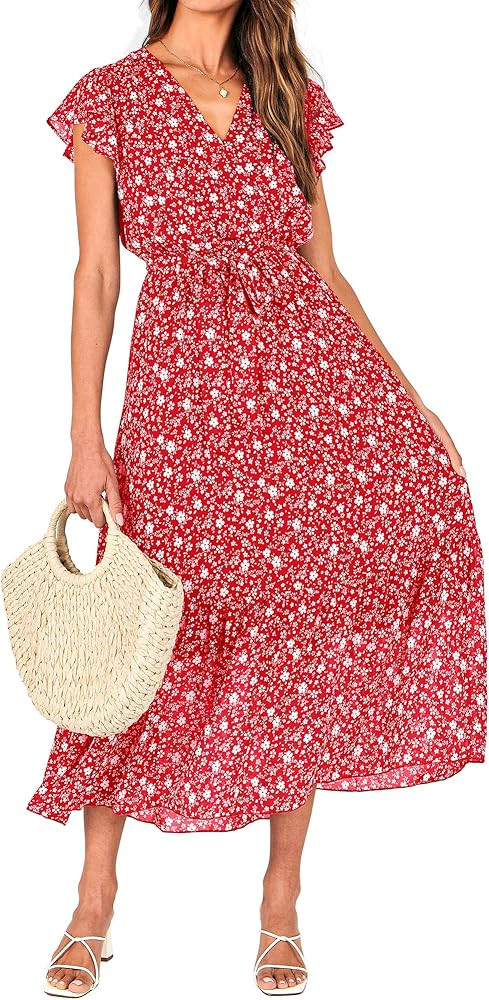 BTFBM Sleeveless Bohemian Floral Wrap Midi Dress      
 Polyester | Amazon (US)