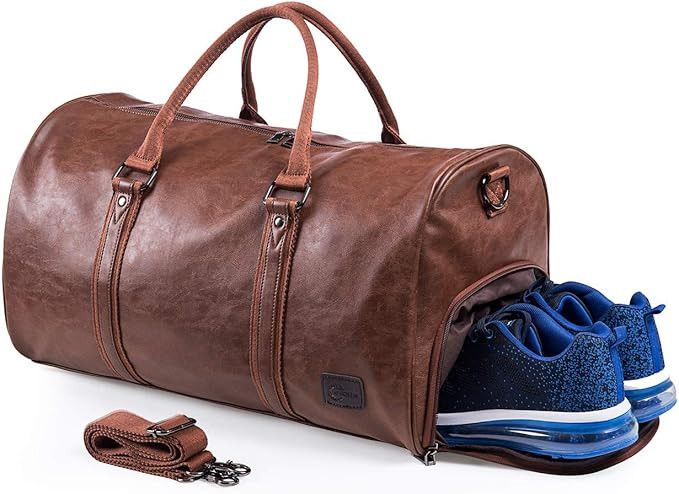 Weekender Oversized Travel Duffel Bag With Shoe Pouch, Leather Carry On Bag | Amazon (US)