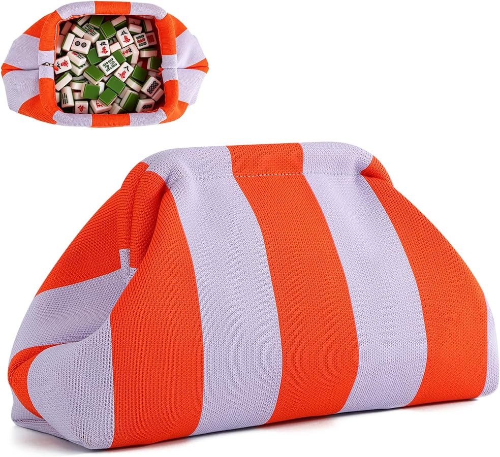 Clutch Purse for Women Woven Mahjong Tile Bag Striped Dumping Bag Beach Evening Handbag for Summe... | Amazon (US)