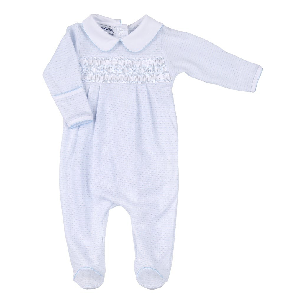 Hazel and Hugo Smocked Collared Boy Footie | JoJo Mommy