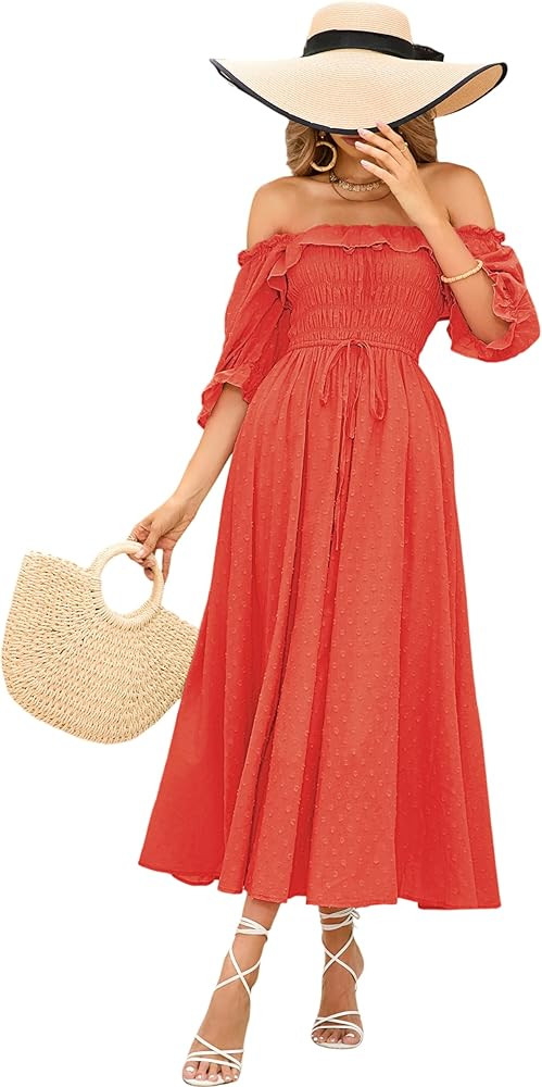 R.Vivimos Women Summer Half Sleeve Cotton Ruffled Vintage Elegant Backless A Line Flowy Long Dres... | Amazon (US)