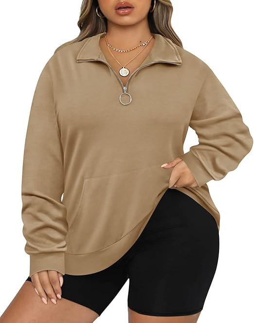 TIYOMI Plus Size Long Sleeve Fuzzy Fleece Sweatshirts For Women Quarter Zip Hoodies XL-5XL | Amazon (US)