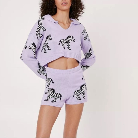 Knit Zebra Collar Sweater And Short Lounge Set | Poshmark