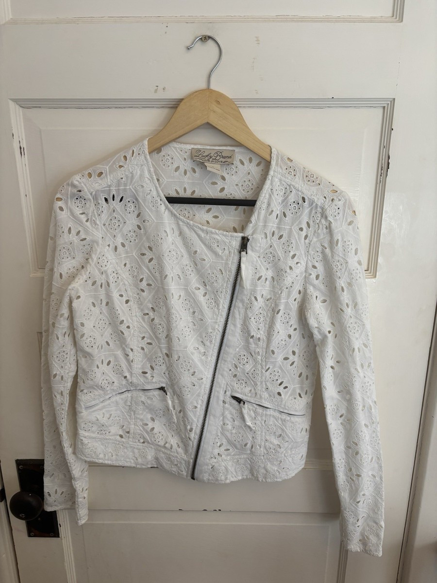 Lucky Brand Women’s White Eyelet Jacket Assymetrical Zip Moto 100% Cotton Small | eBay US