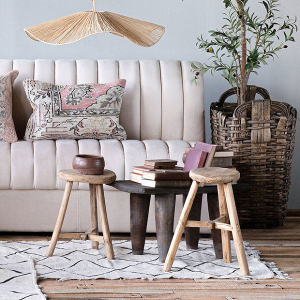 Vintage Elm Wood Stool | Antique Farm House