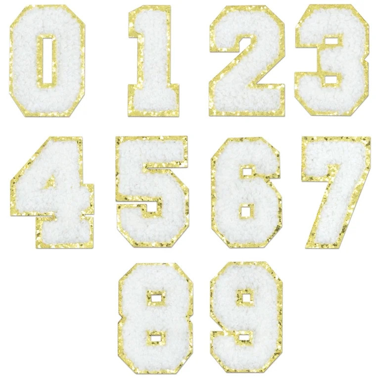 40 Pack Self-Adhesive Number Patches – 0-9 Chenille Digits with Gold Edge, Iron-On or Stick-On ... | Walmart (US)