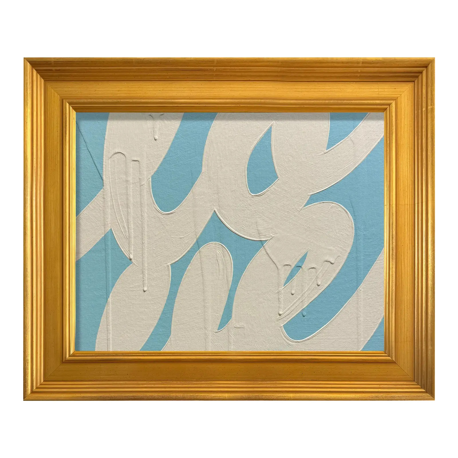 Ron Giusti Mini Love Light Blue Cream Acrylic Painting | Chairish
