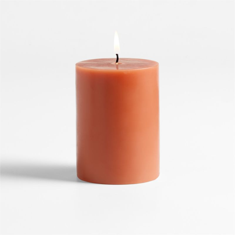 Pumpkin Colored Pillar Candle 3x4 | Crate & Barrel | Crate & Barrel