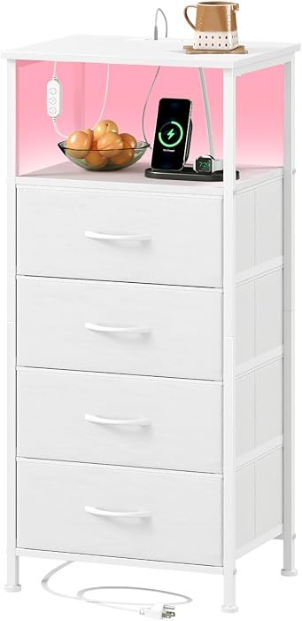 Somdot Tall Nightstand with 4 Drawers, Charging Station & LED Light | Amazon (US)