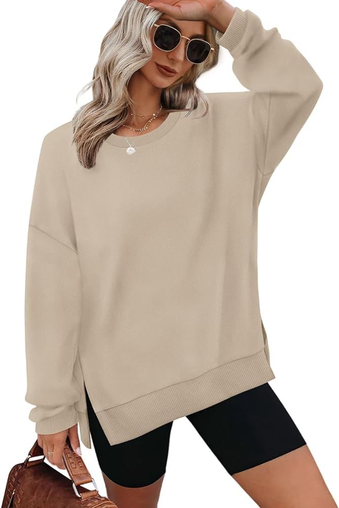 XIEERDUO Womens Oversized Sweatshirts Pullover Casual Crewneck Long Sleeve Tops Comfy | Amazon (US)