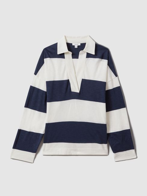 Abigail
                Striped Cotton Open-Collar T-Shirt | Reiss UK