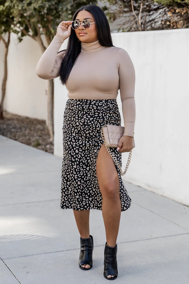 For A Moment In Time Black Leopard Print Midi Skirt | Pink Lily