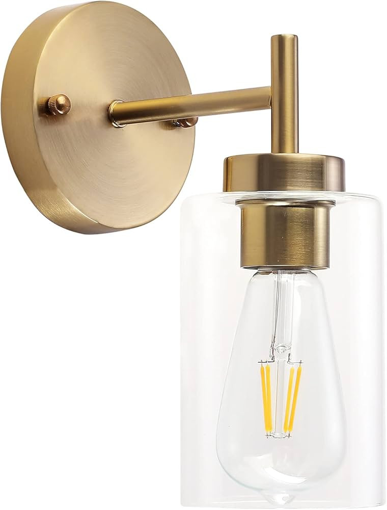ETONIMERR Brushed Gold Wall Sconce, Vintage Indoor Brass Bathroom Vanity Light Fixture 1-Light wi... | Amazon (US)
