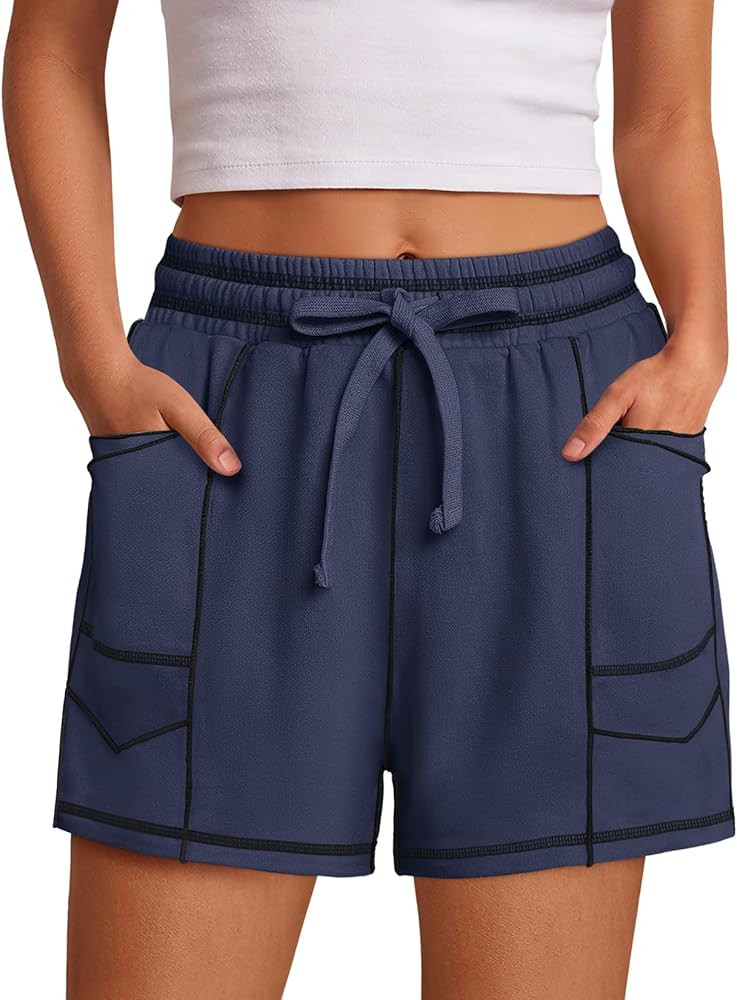 Nirovien Womens Sweat Shorts Baggy Drawstring Barrel High Waisted Shorts with Pockets Lounge Shor... | Amazon (US)