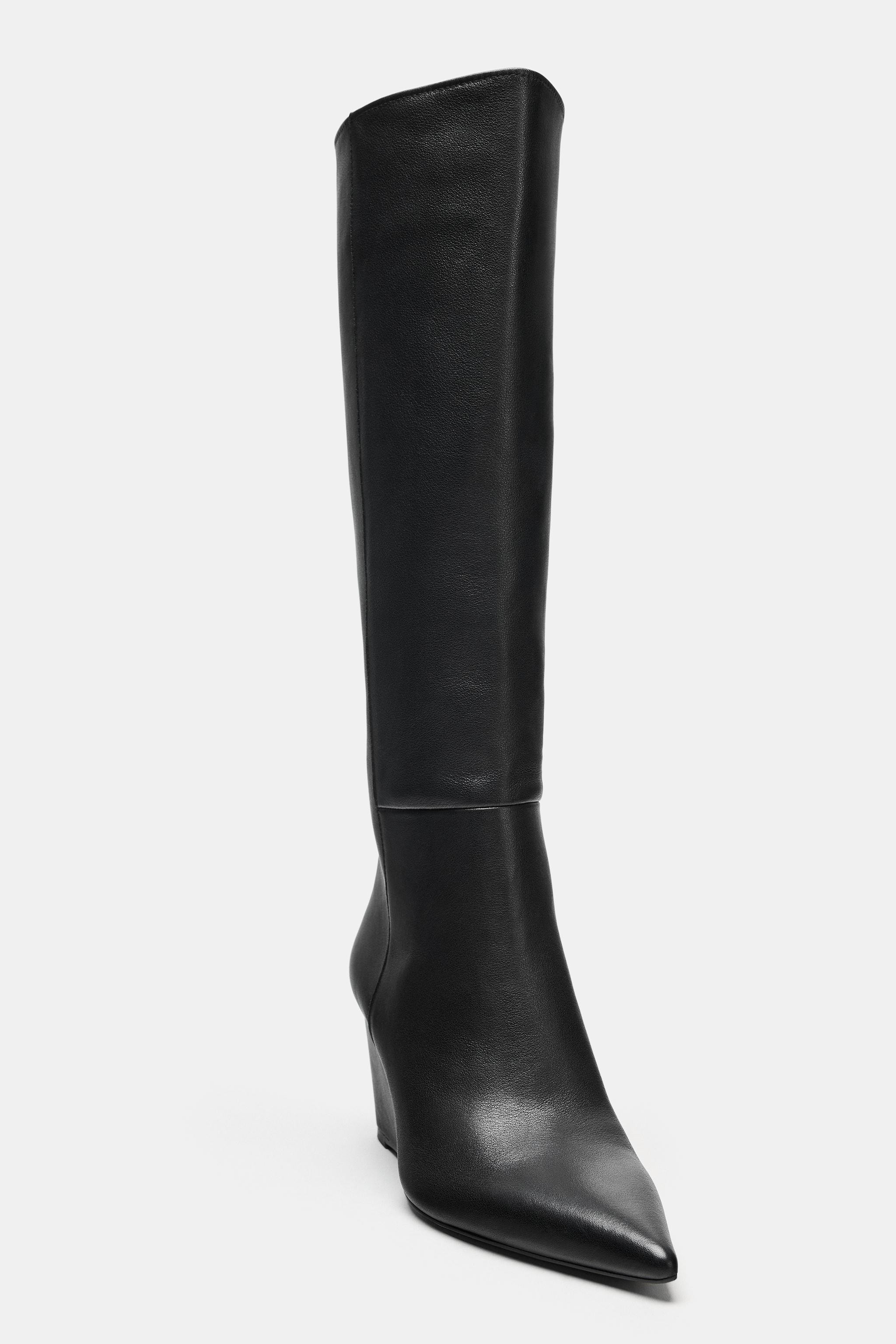 LEATHER WEDGE BOOTS | Zara US