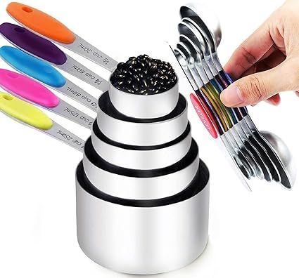 TILUCK measuring cups and magnetic measuring spoons set, 5 stainless steel measuring cups, 6 doub... | Amazon (US)