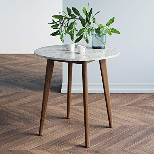 Nathan James Amalia Round Marble Bistro Dining Table with Legs in Wood Finish and Faux White Carrara | Amazon (US)