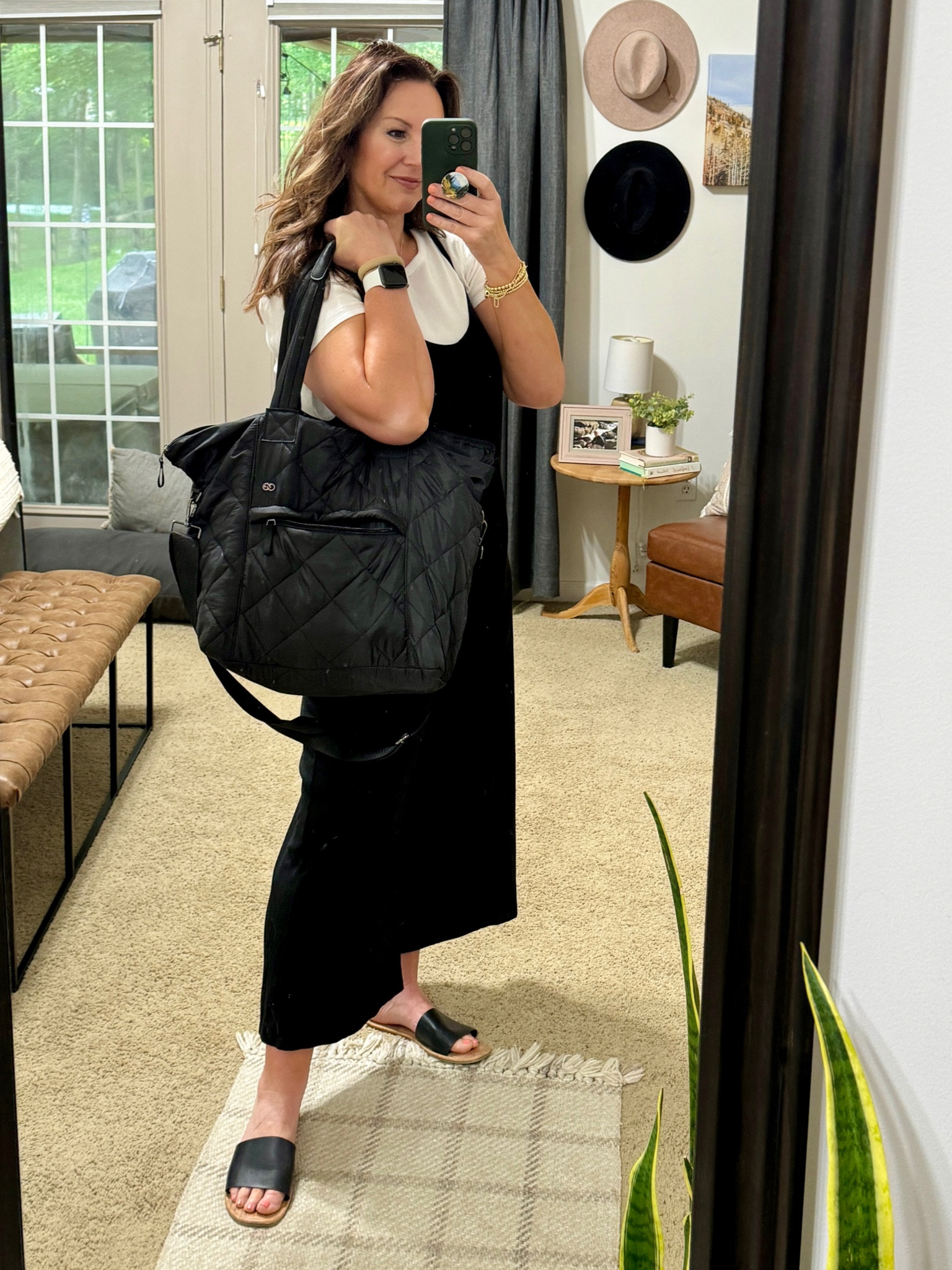 Travel Outfit. Road Trip casual look. Travel tote bag. Romper. Black sandals .

#LTKShoeCrush #LTKTravel #LTKMidsize