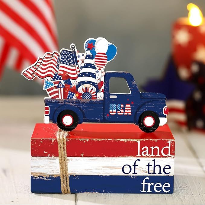 4 Pcs Patriotic Tiered Tray Decor Wooden 4th of July Decoration Farmhouse Independence Day Table ... | Amazon (US)