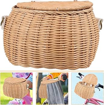 Cabilock Kids Bike Basket for Toddler Bike with Lid Handwoven Rattan Toy Basket Front Handlebar S... | Amazon (US)