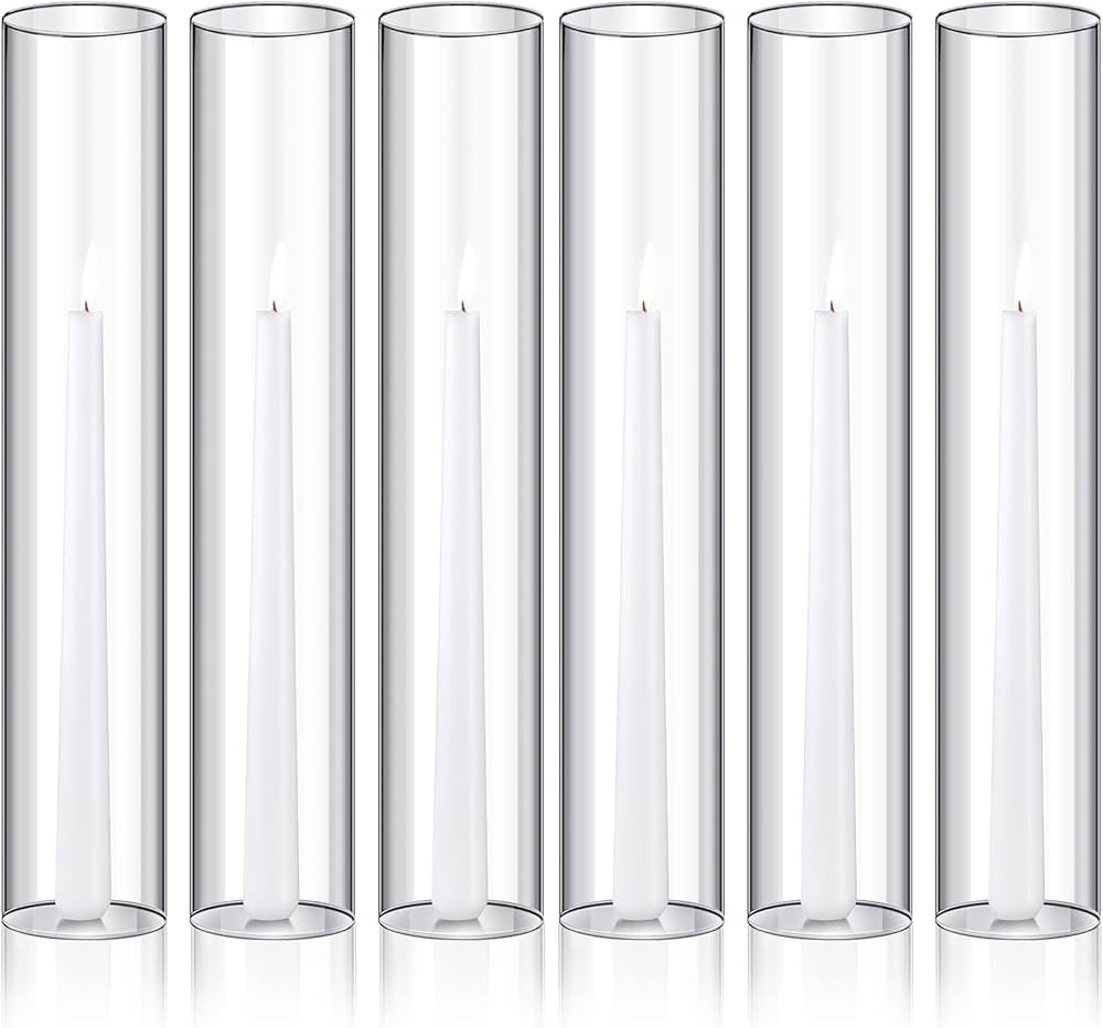 Treela 6 Pcs 2.5" W x 14" H Hurricane Candle Holder Sleeve Bottomless Glass Cylinder Candleholder... | Amazon (US)