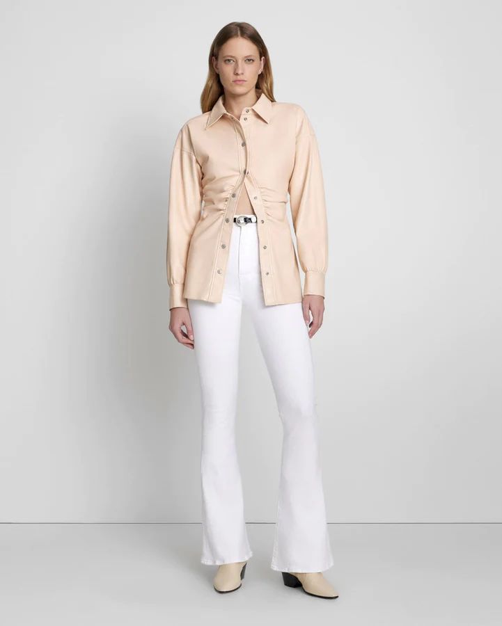 Faux Leather Cinched Waist Button Up Shirt in Nude | 7 For All Mankind