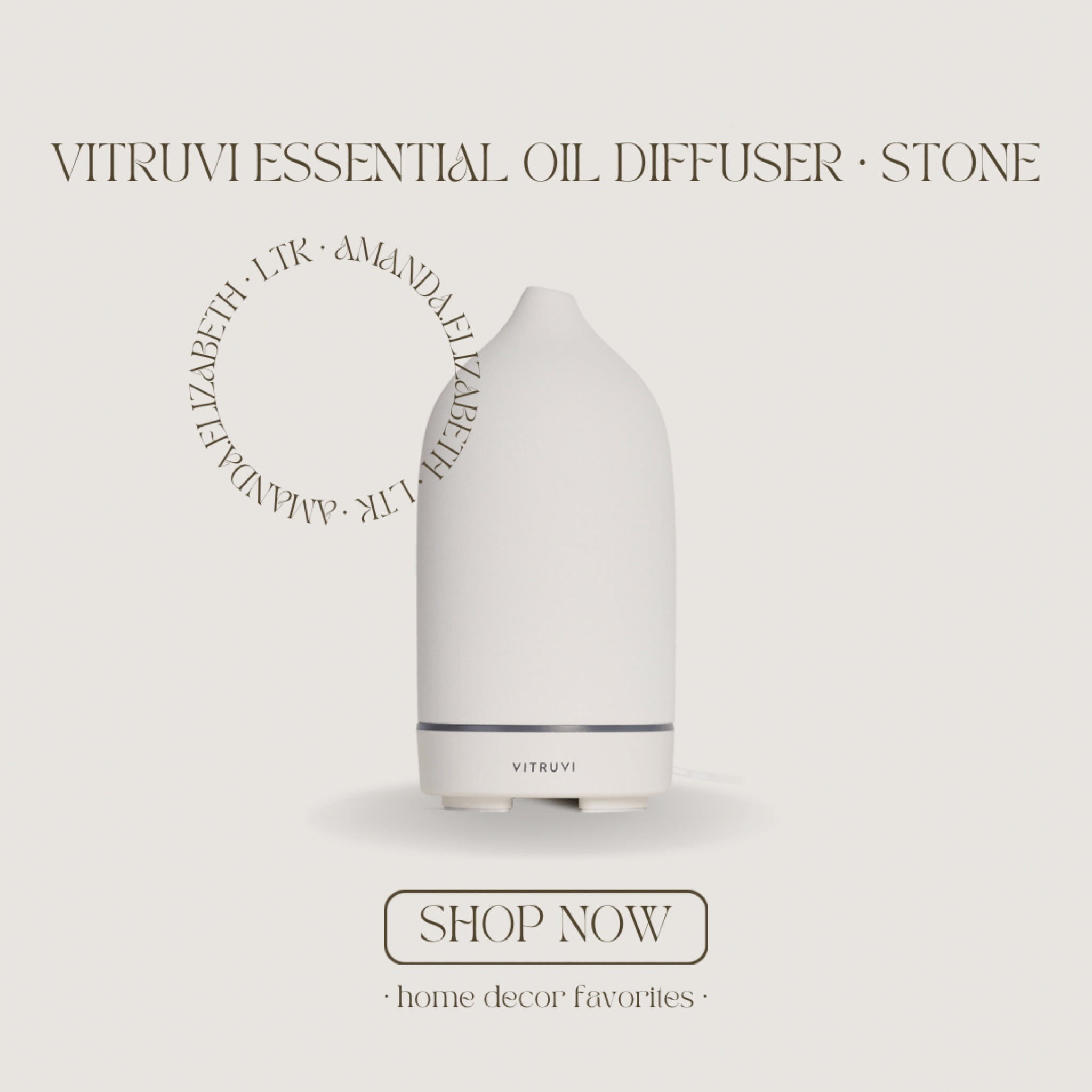 the vitruvi stone essential oil defuser • A design icon. The Stone Diffuser scents your home naturally and looks beautiful while doing it. With a matte ceramic cover and sculptural silhouette, it doubles as a piece of decor.
Details: 
Ceramic Cover
4 + 8 hours of run time
500 sq. ft. diffusing capacity
How To Use: 
Fill the water reservoir to the fill line.
Add 20-30 drops of 100% pure essential oils.
Put the plastic cap and then the ceramic cover back on.
Select your time setting.
#competition

#LTKFind #LTKhome